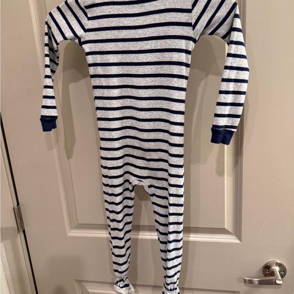 Striped Navy & Gray Dino Zip-Up Kids One-Piece - Picture 2 of 2